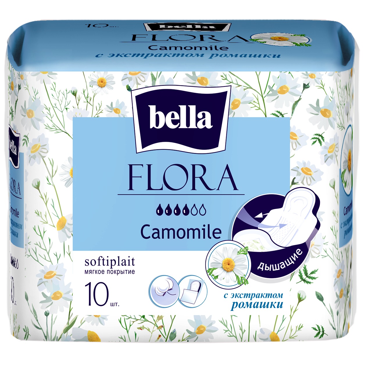 Прокладки женские BELLA FLORA Camomile с экстрактом ромашки 10 шт х 6 упаковок - фото 6
