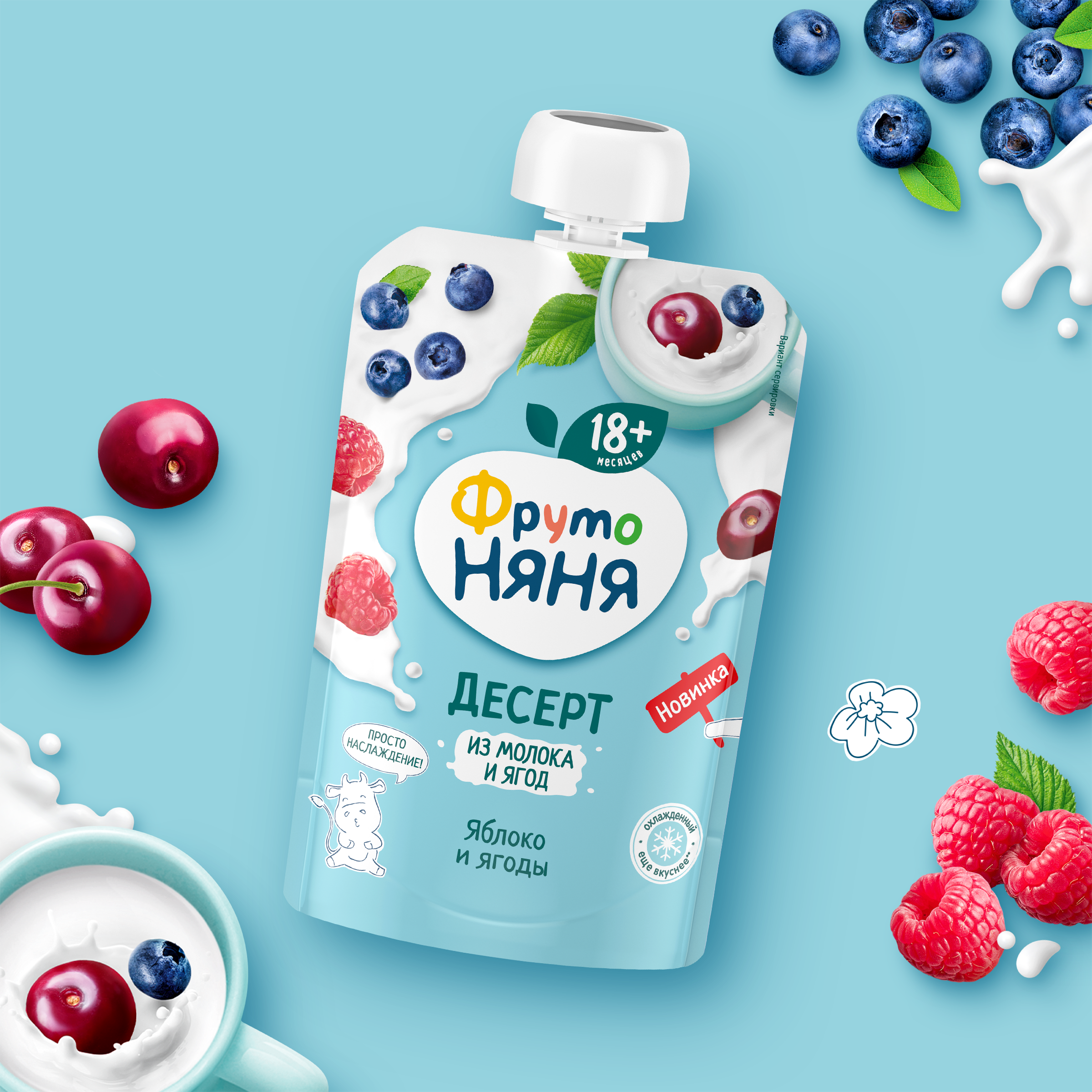 Десерт ФрутоНяня яблоко-черника-рябина-вишня-малина-черная смородина-молоко-витамин - фото 5