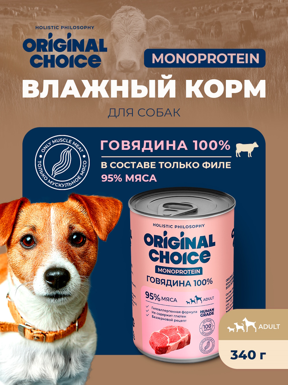 Корм для собак Original Choice Monoprotein Adult всех пород говядина 340г - фото 1