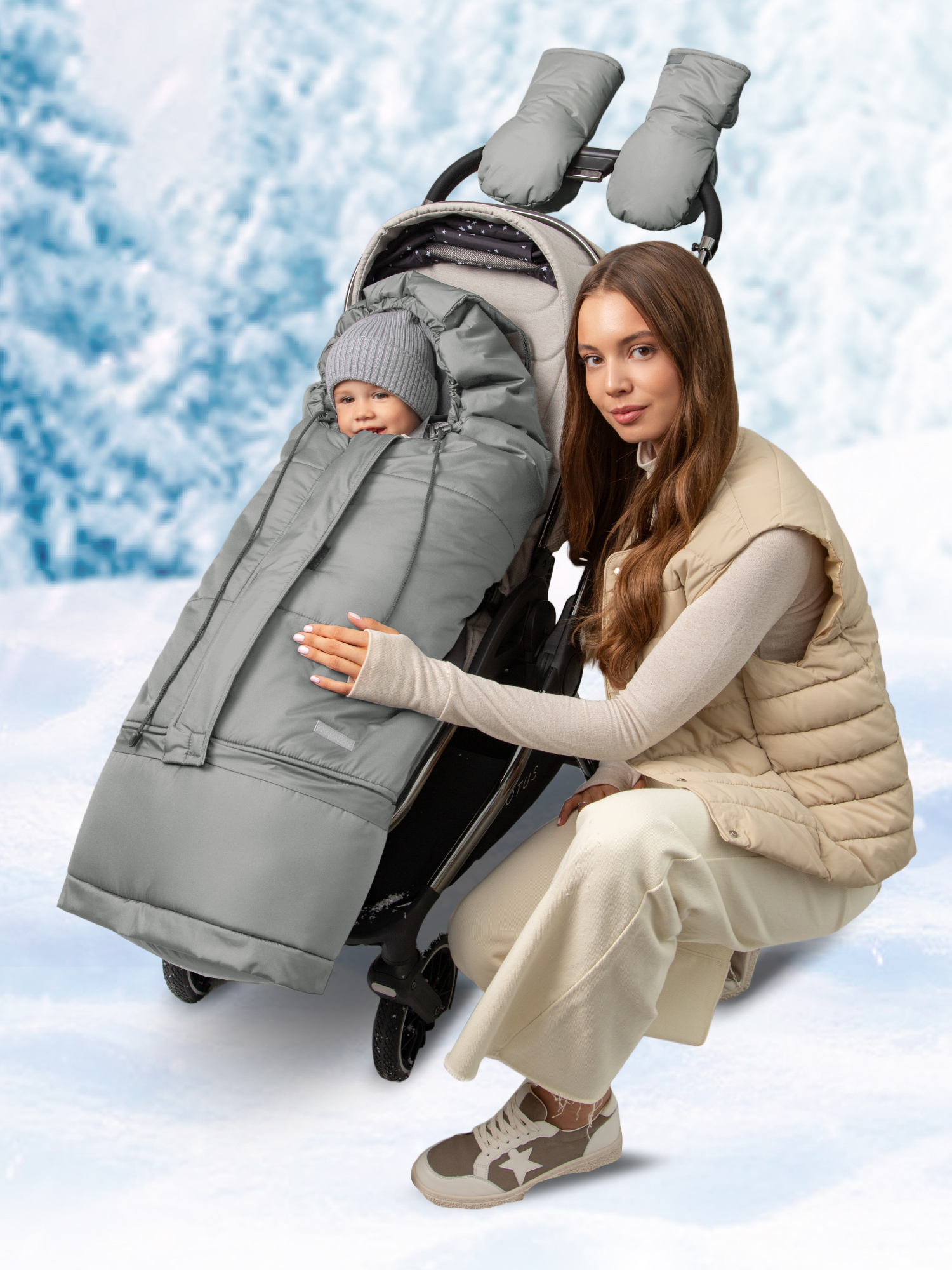 Конверт в коляску Amarobaby Frost Трансформер серебряный - фото 23