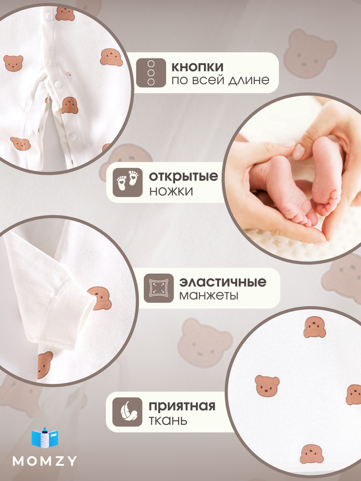 Комбинезон Momzy белый с мишками - фото 2