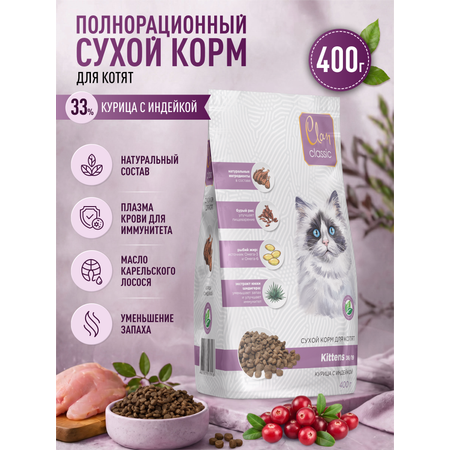 Корм для котят сухой Clan Classic Kittens 36/19 курица с индейкой 400г