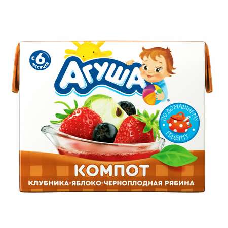 Компот Агуша яблоко-клубника-рябина черноплодная 0.2л с 6месяцев