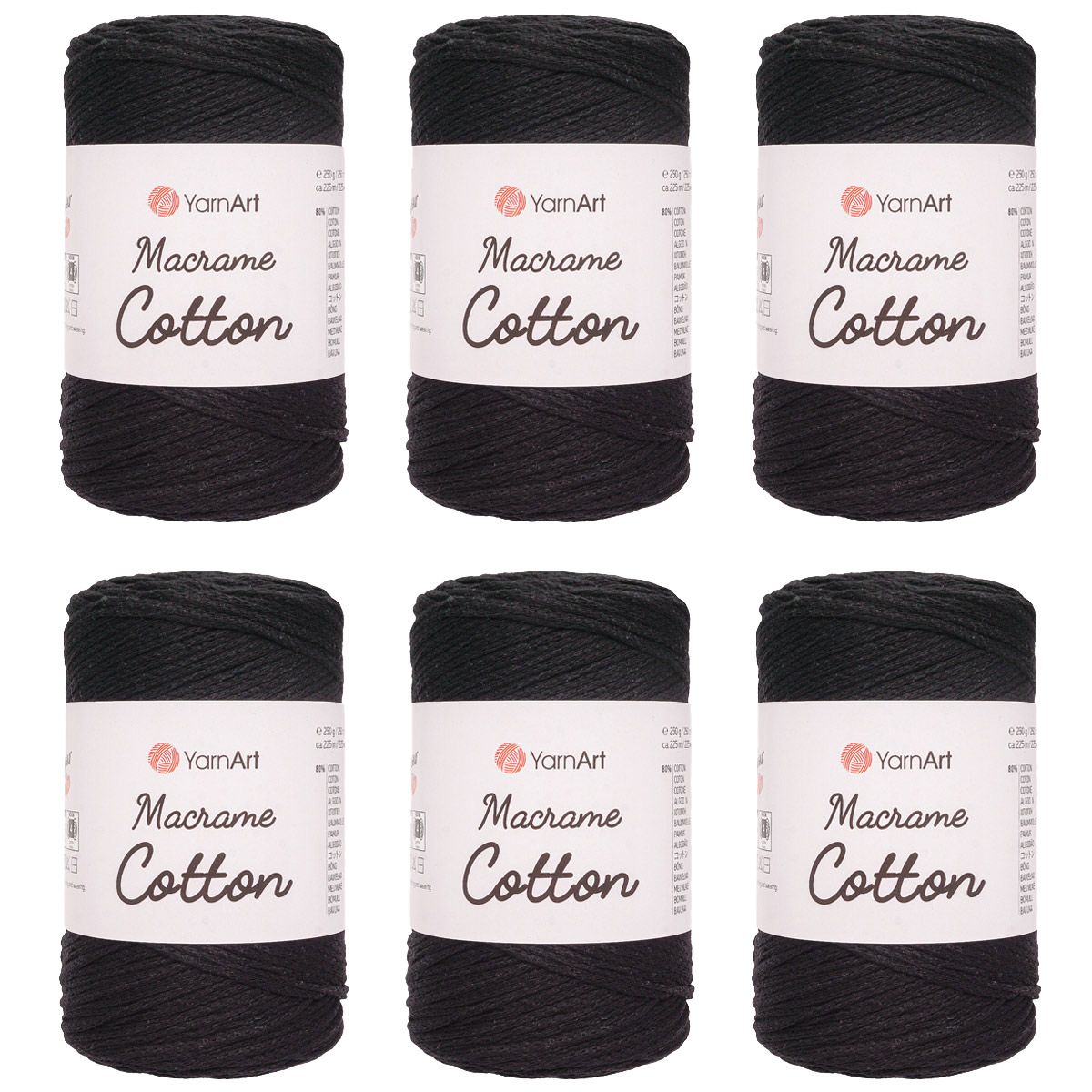 Пряжа YarnArt Macrame Cotton в виде шнура 250 г 225 м 750 черный 4 мотка - фото 8