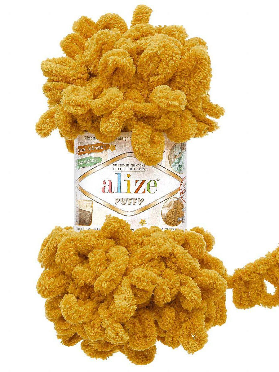 Пряжа для вязания Alize puffy 100 г 9 м микрополиэстер фантазийная плюшевая 2 желтый 5 мотков - фото 4