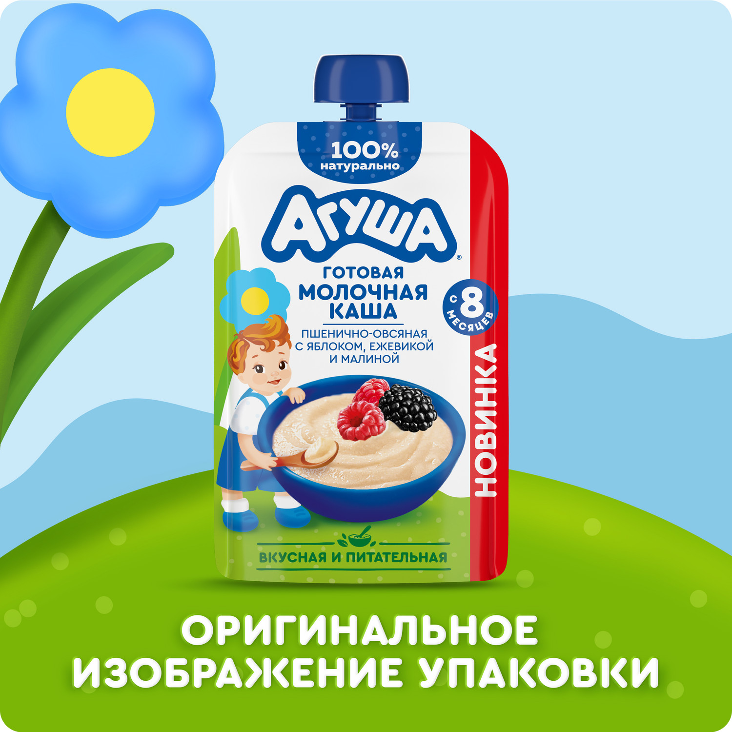 Каша молочная Агуша яблоко ежевика малина Пшенично-овсяная 100г - фото 11