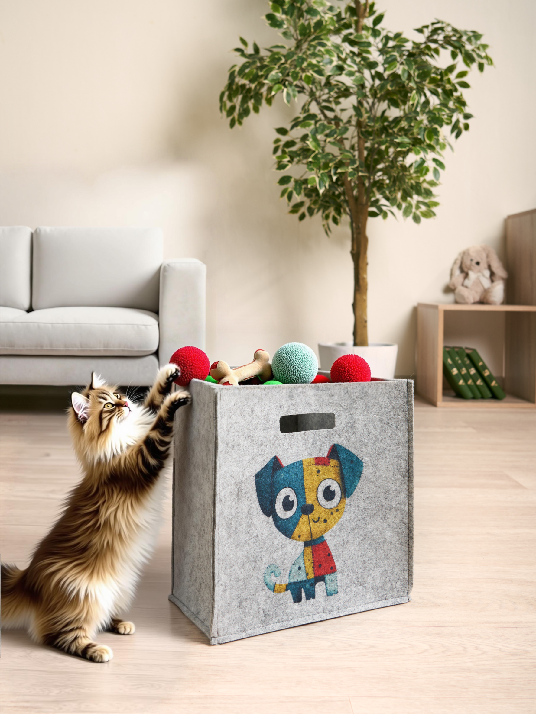 Корзина для хранения игрушек EVA органайзер Котик-Пёсик 30х30х30см 24л - фото 9