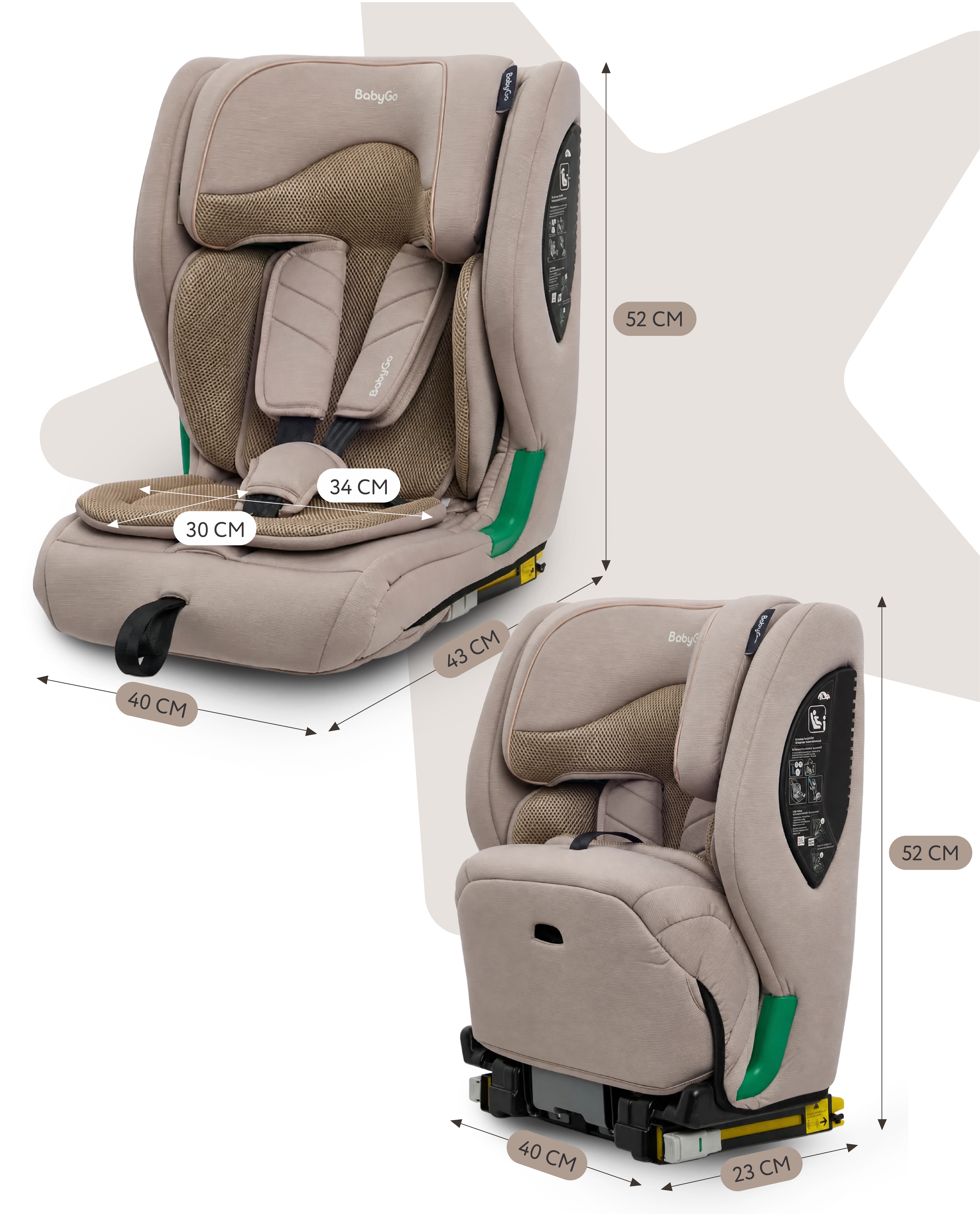 Автокресло BabyGo Flex Isofix 1/2/3 (9-36 кг) бежевый - фото 3
