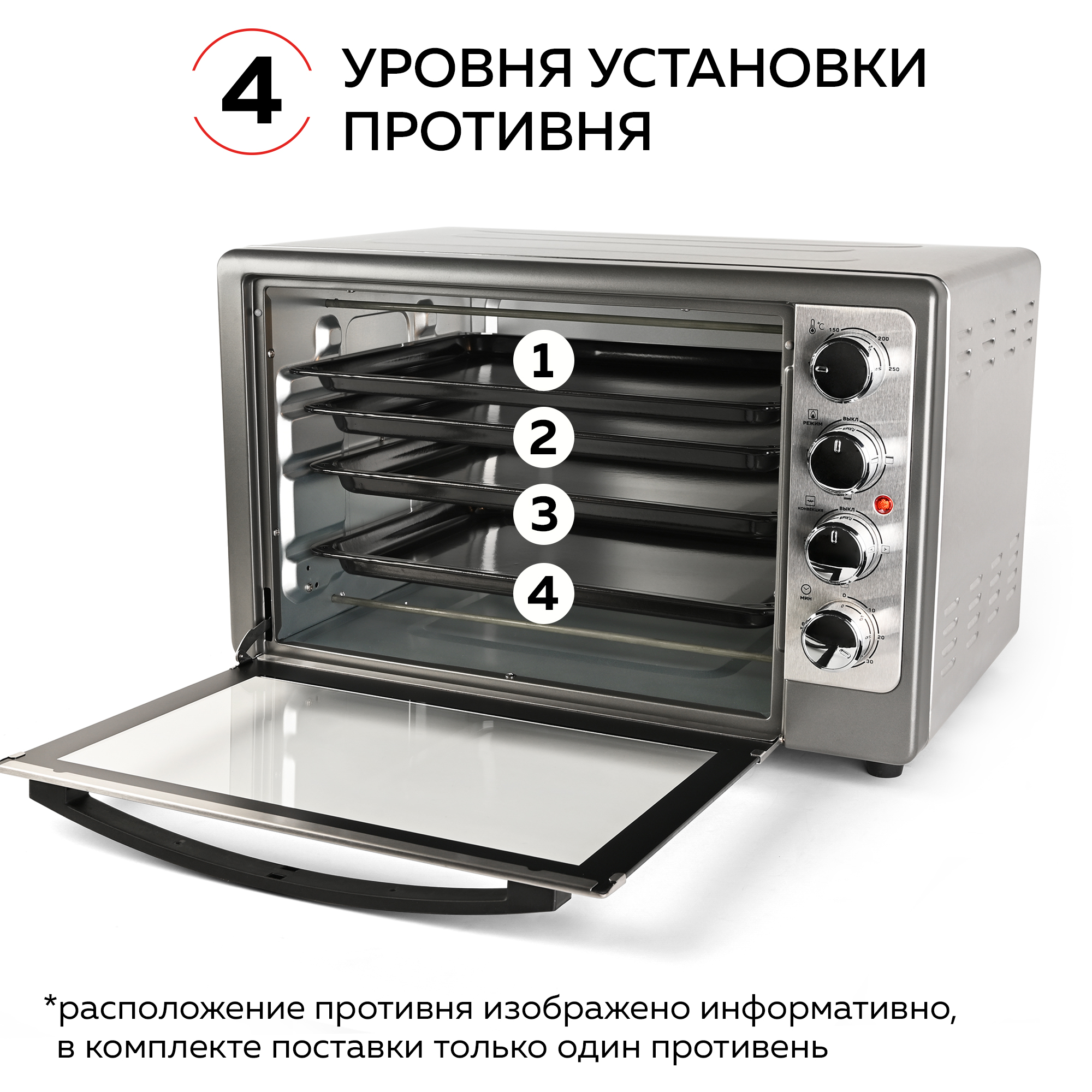 Мини-печь GFGRIL GFO-48 духовой шкаф на 48 л цвет нержавеющая сталь - фото 7
