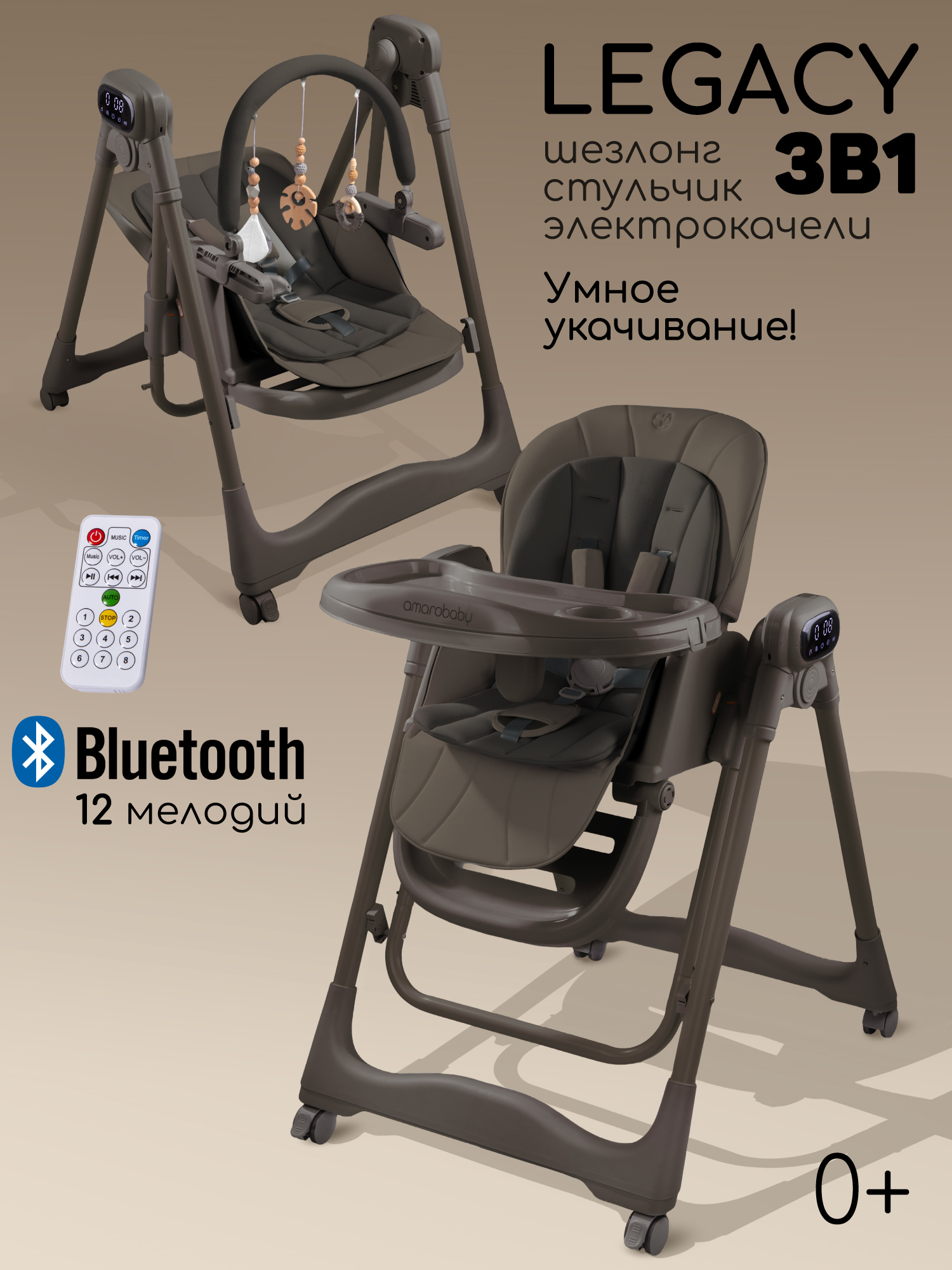 Стульчик для кормления Amarobaby Legacy коричневый - фото 1