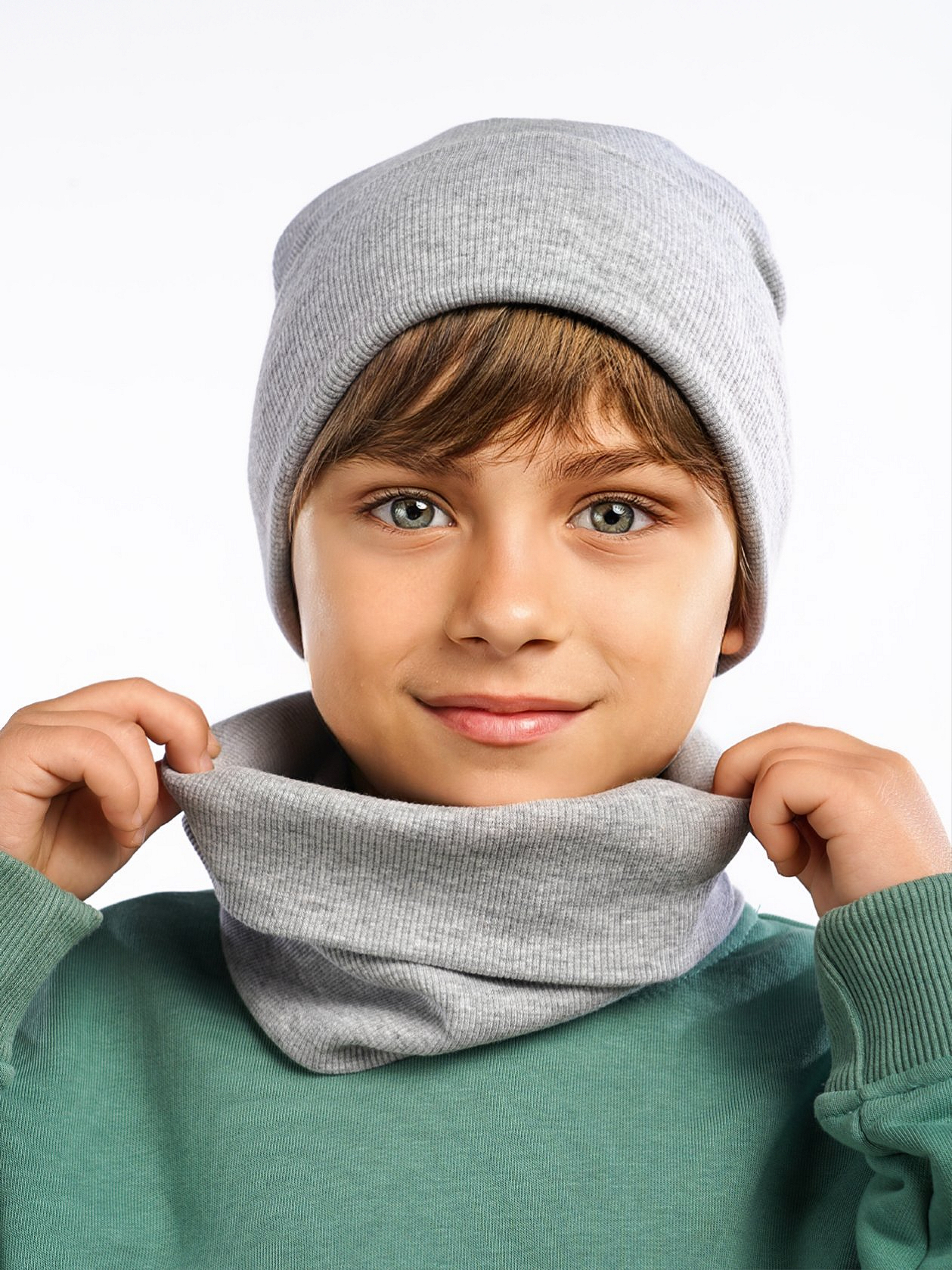 Шапка и снуд ПриКиндер U-Sp24554 Цвет: Серый меланж - фото 7