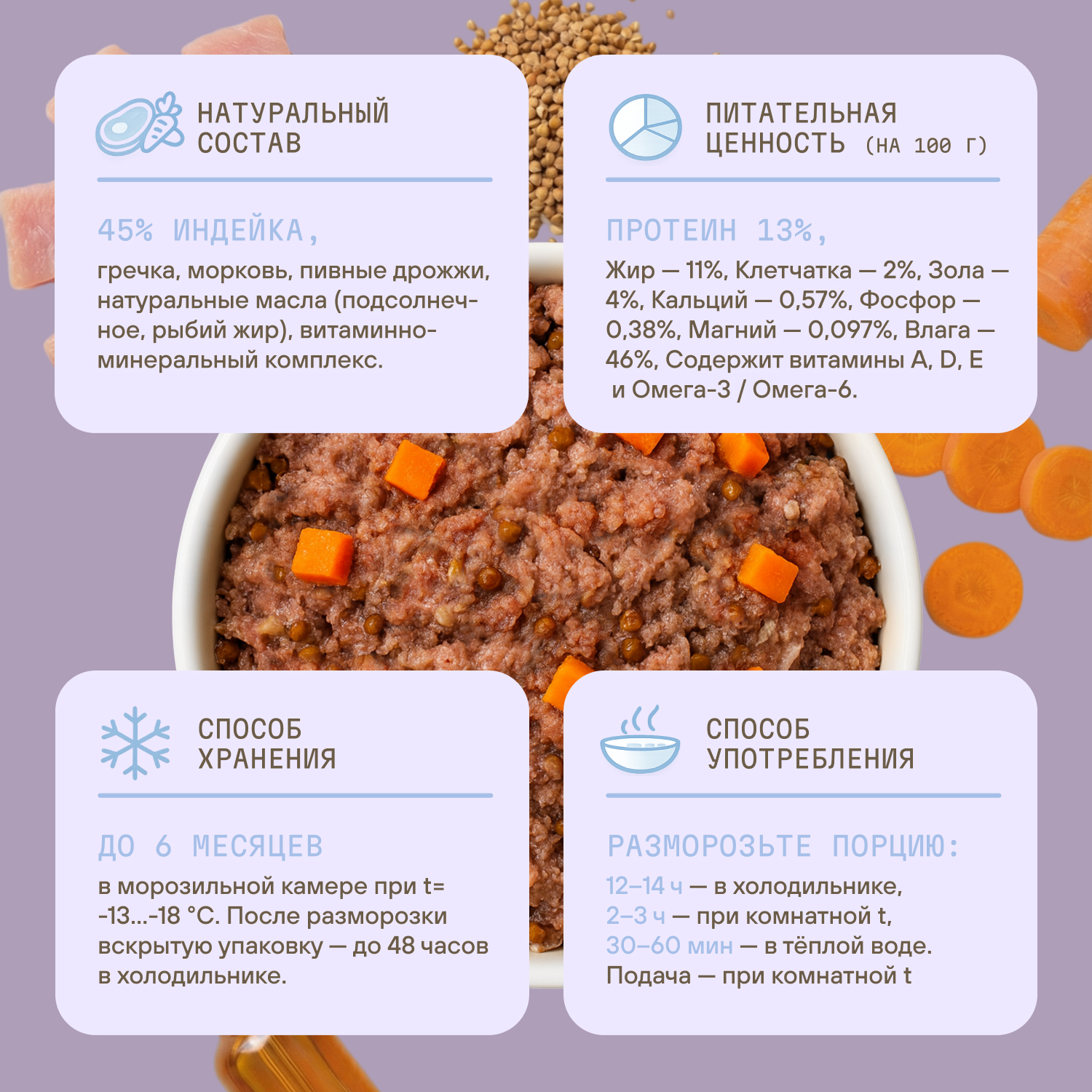 Корм для собак полнорационный натуральны animeal из индейки на пару для взрослых собак всех пород 300г - фото 5