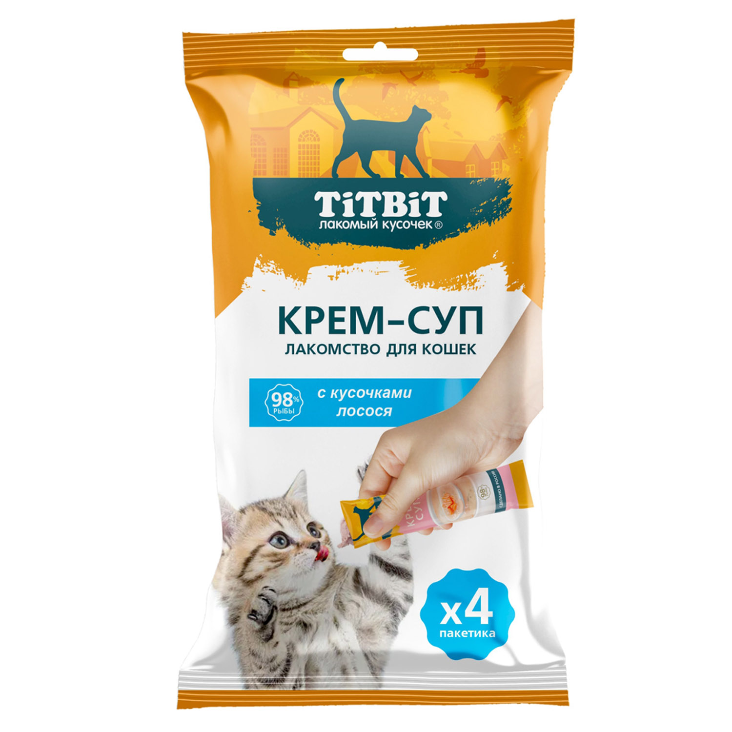 Лакомство для кошек TITBIT 10г*4 с кусочками лосося крем-суп - фото 2