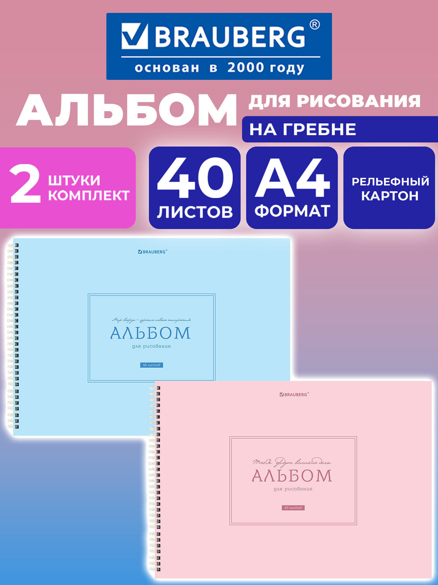 Альбом Brauberg однотонные А4 40 лист. 2 шт. - фото 1