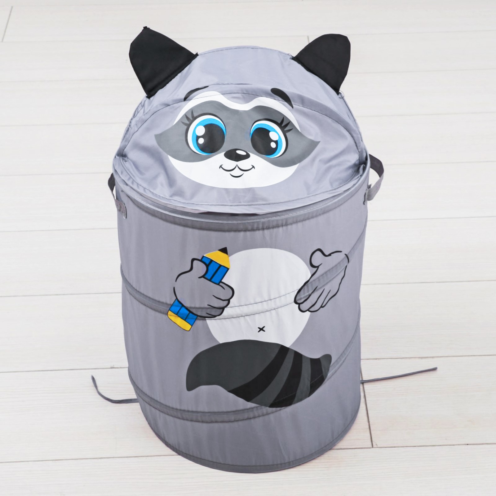 Корзина для игрушек Школа Талантов Енот с ручками и крышкой - фото 1