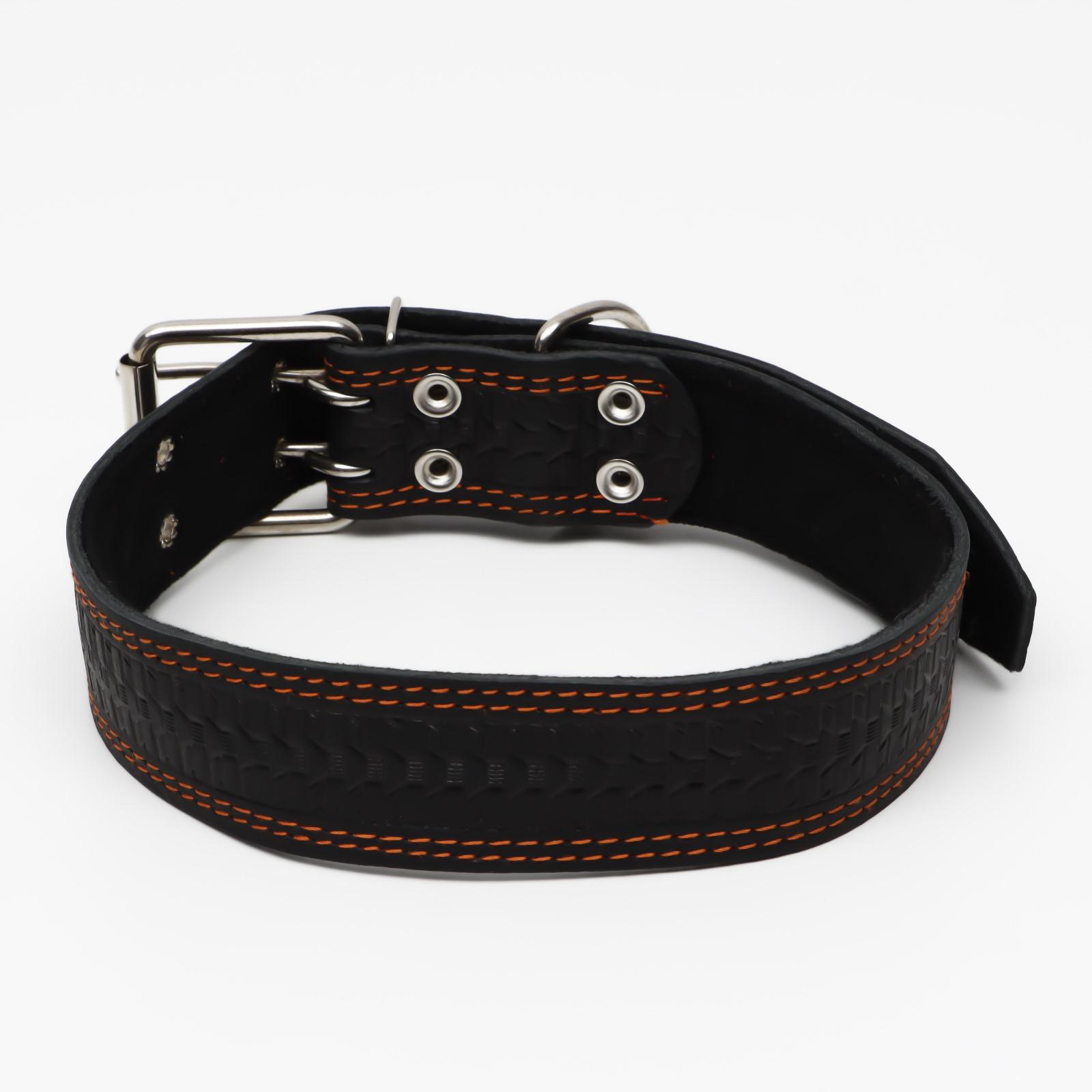 Ошейник Пижон кожаный с тиснением на синтепоне 85 х 4.5 см чёрный - фото 2