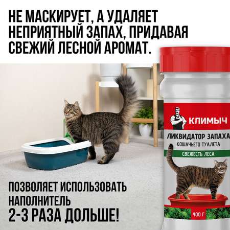 Ликвидатор запаха КЛИМЫЧ для кошачьего туалета Свежесть леса 400 г