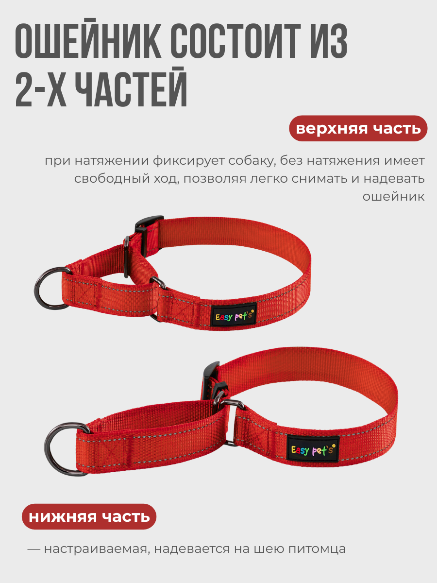 Ошейник для собак Easy Pets 5003 Martingale красный р-р L 45-70см - фото 3