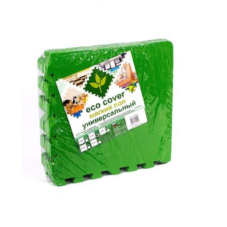 Развивающий детский коврик Eco cover игровой пазл для ползания мягкий пол зеленый 30х30