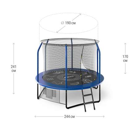 Батут каркасный Supreme Game UNIX line 8 ft Blue общий диаметр 244 см до 150 кг диаметр прыжковой зоны 190 см