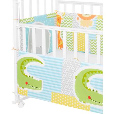 Бортики в кроватку Lemony kids Zoo голубой/желтый 4 части съемные чехлы
