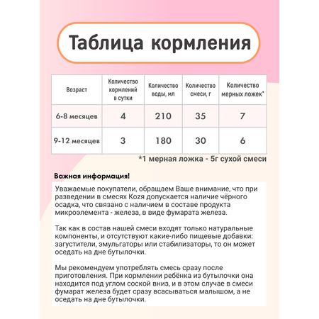 Смесь на козьем молоке KOZЯ 2 от 6 до 12 месяцев 400г