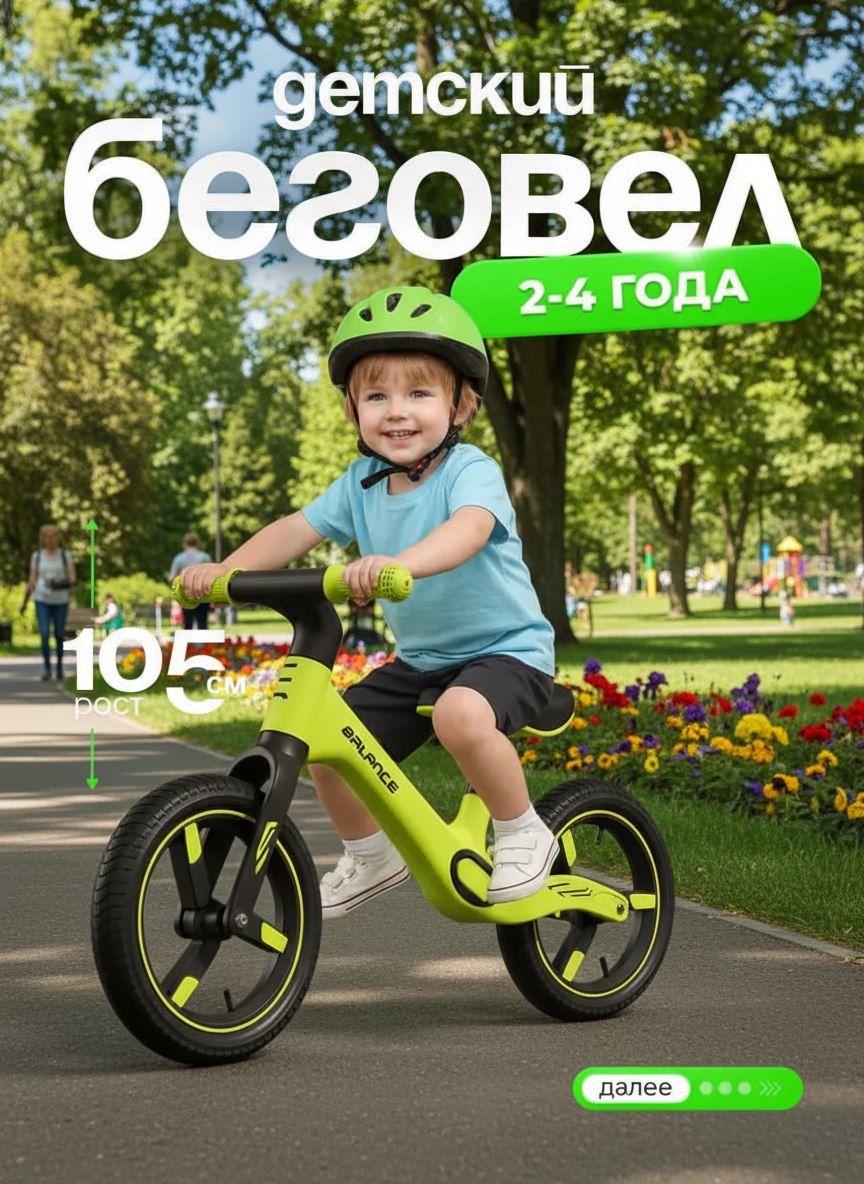Двухколесный беговел №1TOY 12 дюймов - фото 1