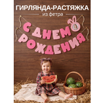 Гирлянда-растяжка Mimibabybook С Днем Рождения розовая фетр