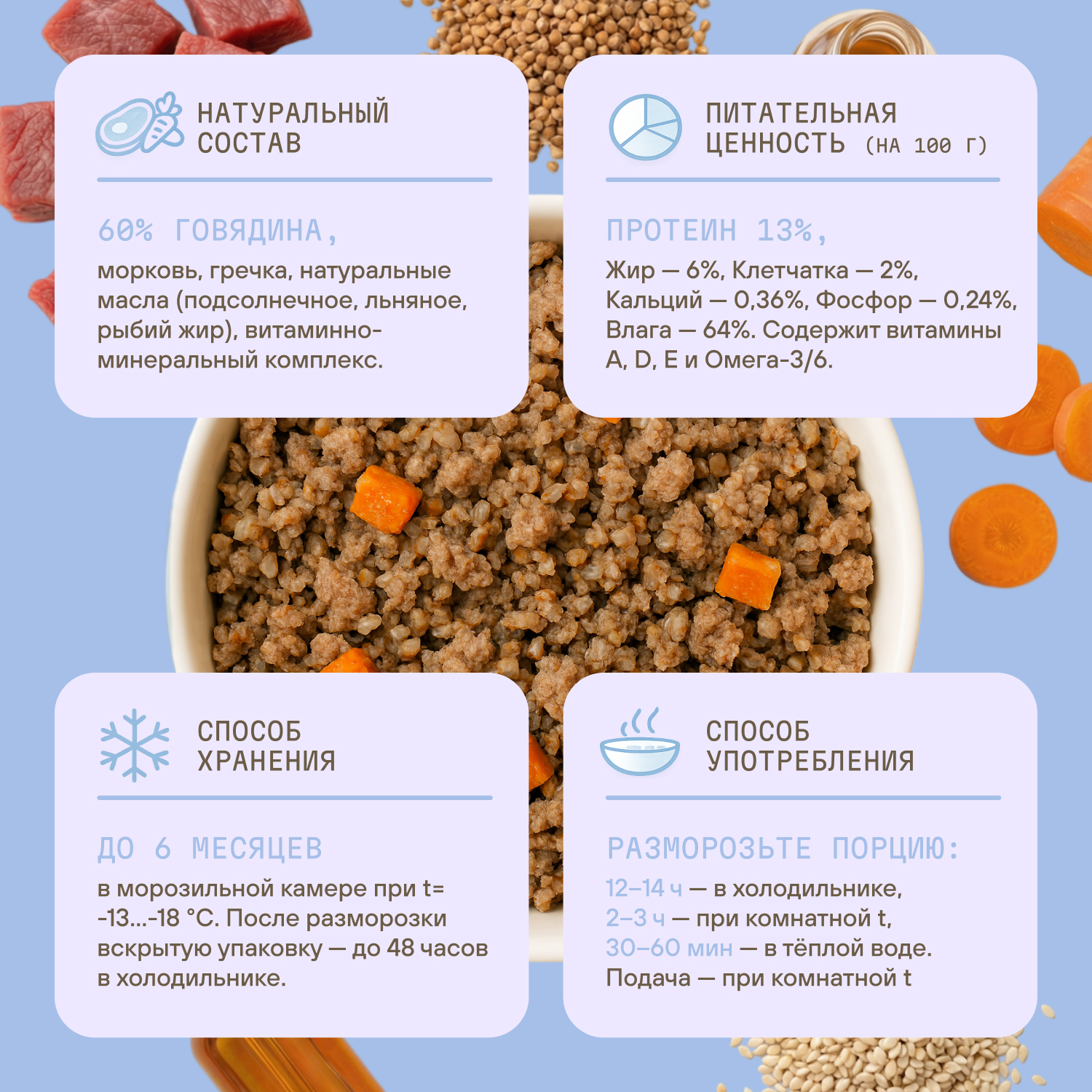 Корм для собак полнорационный натуральны animeal из мяса говядины на пару для взрослых собак всех пород 500г - фото 5