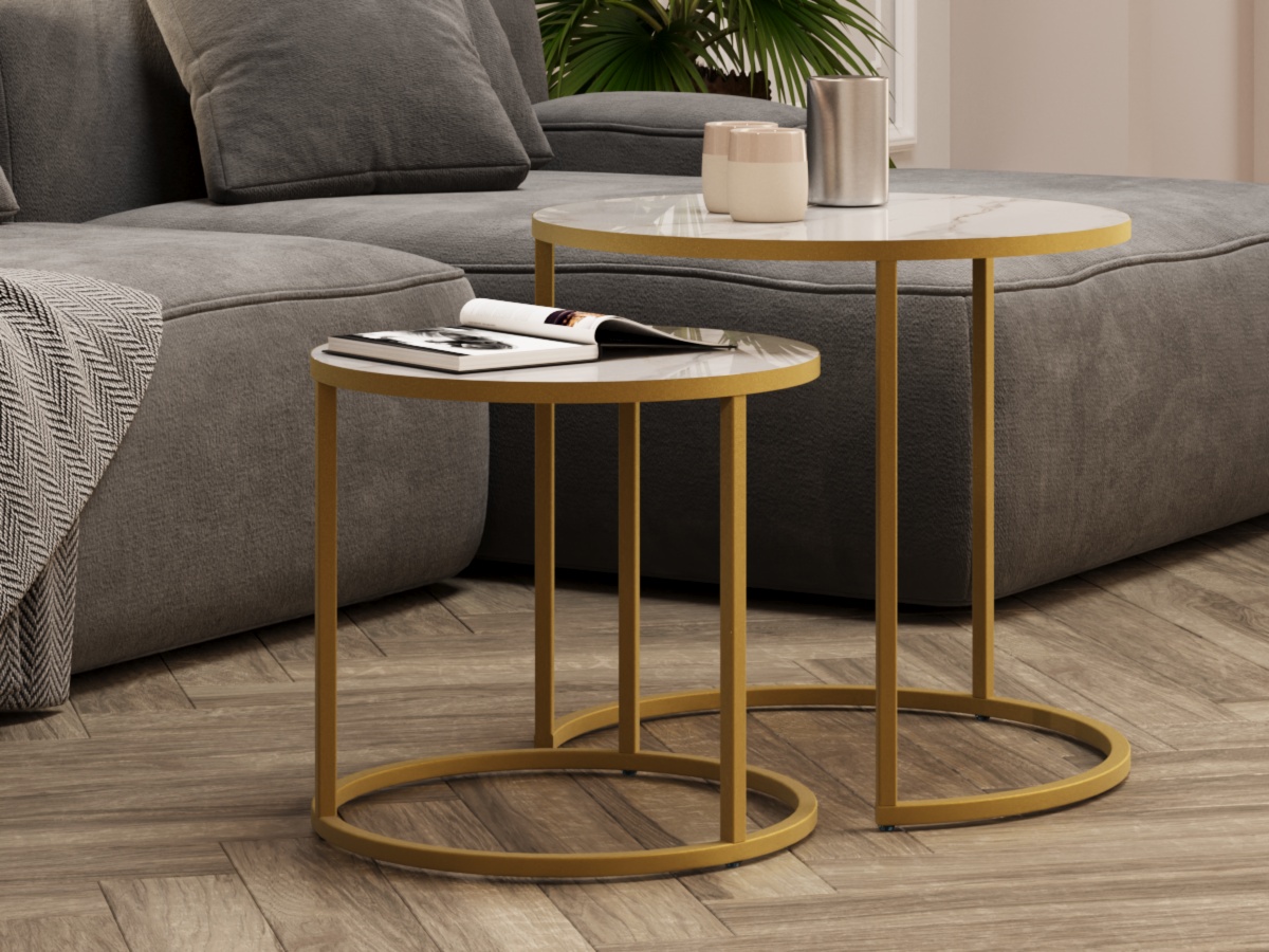 Стол журнальный SLINE Верона керамогранит 40/50 белый глянец - фото 2