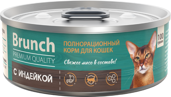 Корм полнорационный Brunch для кошек влажный Brunch с индейкой 100г - фото 1