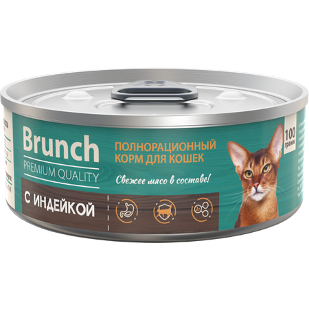 Корм полнорационный Brunch для кошек влажный Brunch с индейкой 100г