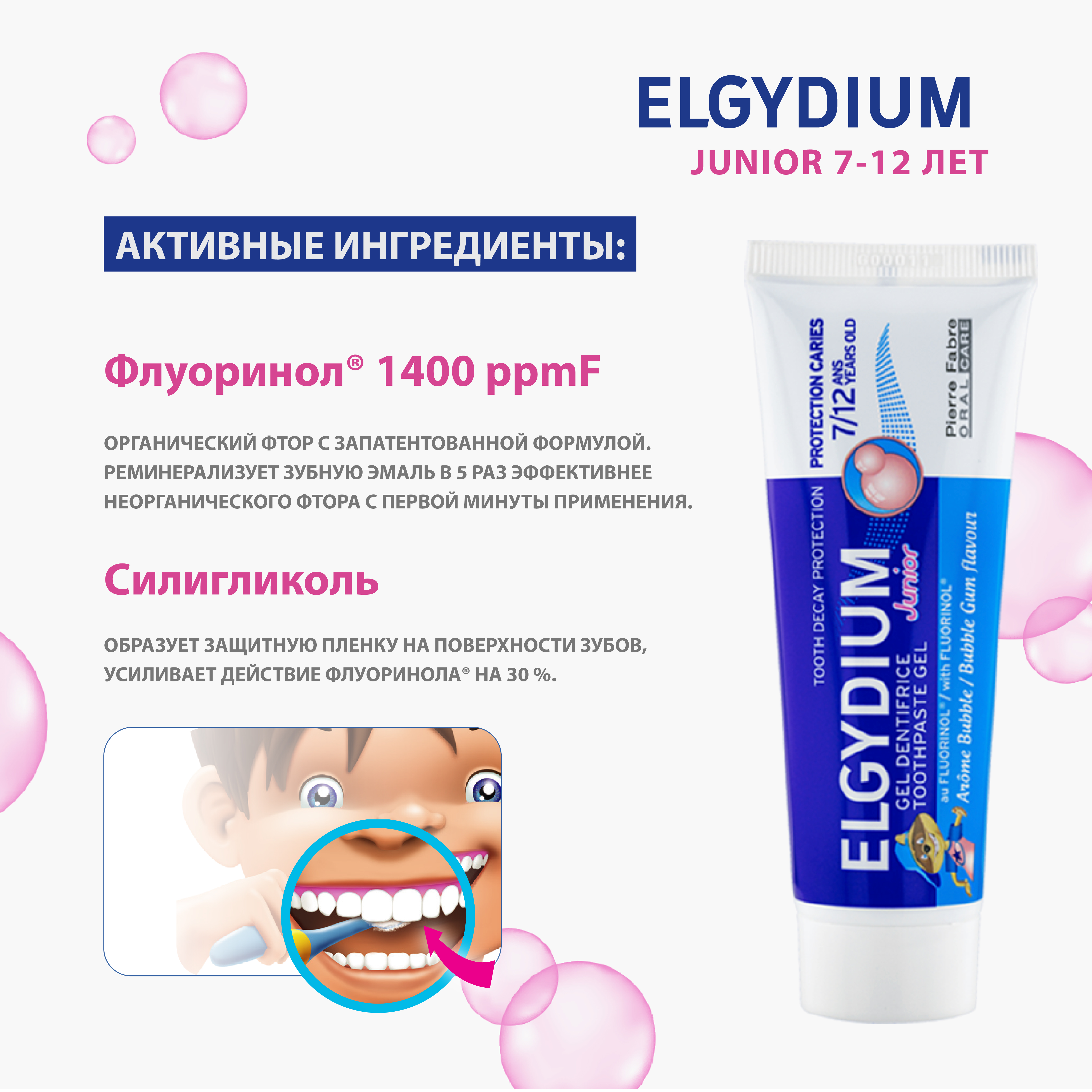 Зубная паста, зубной гель Elgydium с фтором жвачка - фото 3