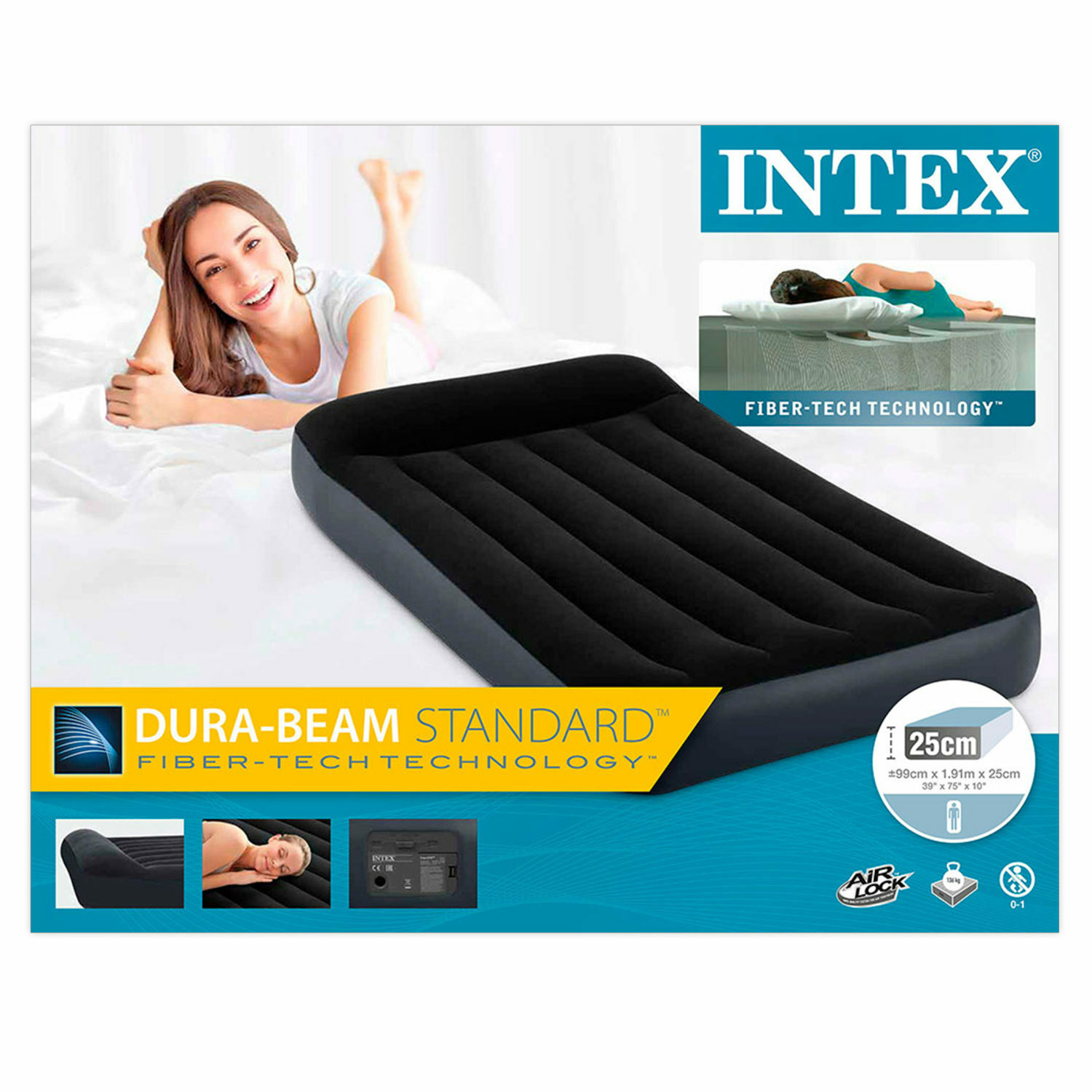Надувной матрас Intex односпальный с насосом Интекс надувная кровать для сна для дома в палатку - фото 5