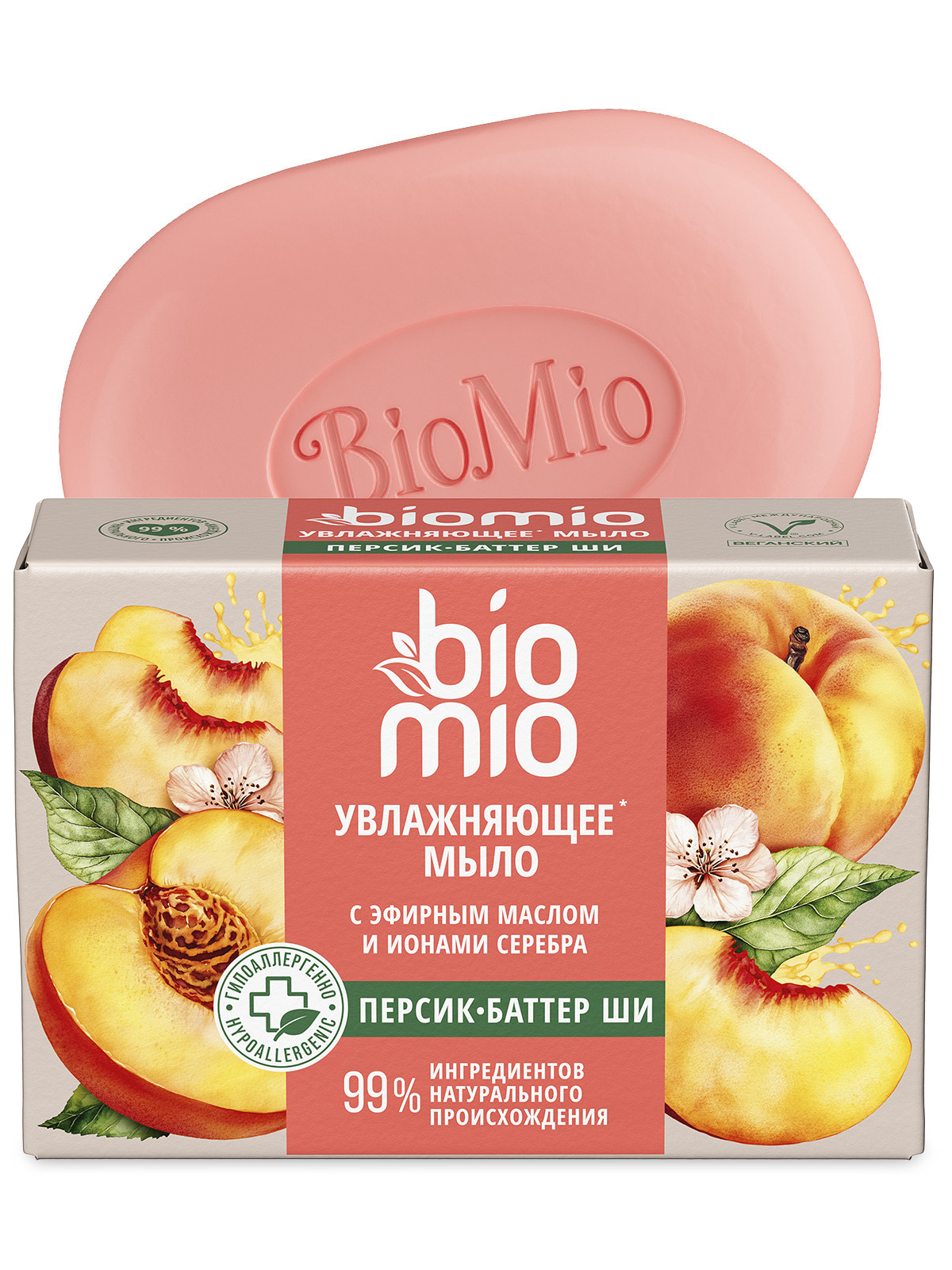 Изображение товара Натуральное веганское твердое мыло BioMio Персик и Ши, 90 г