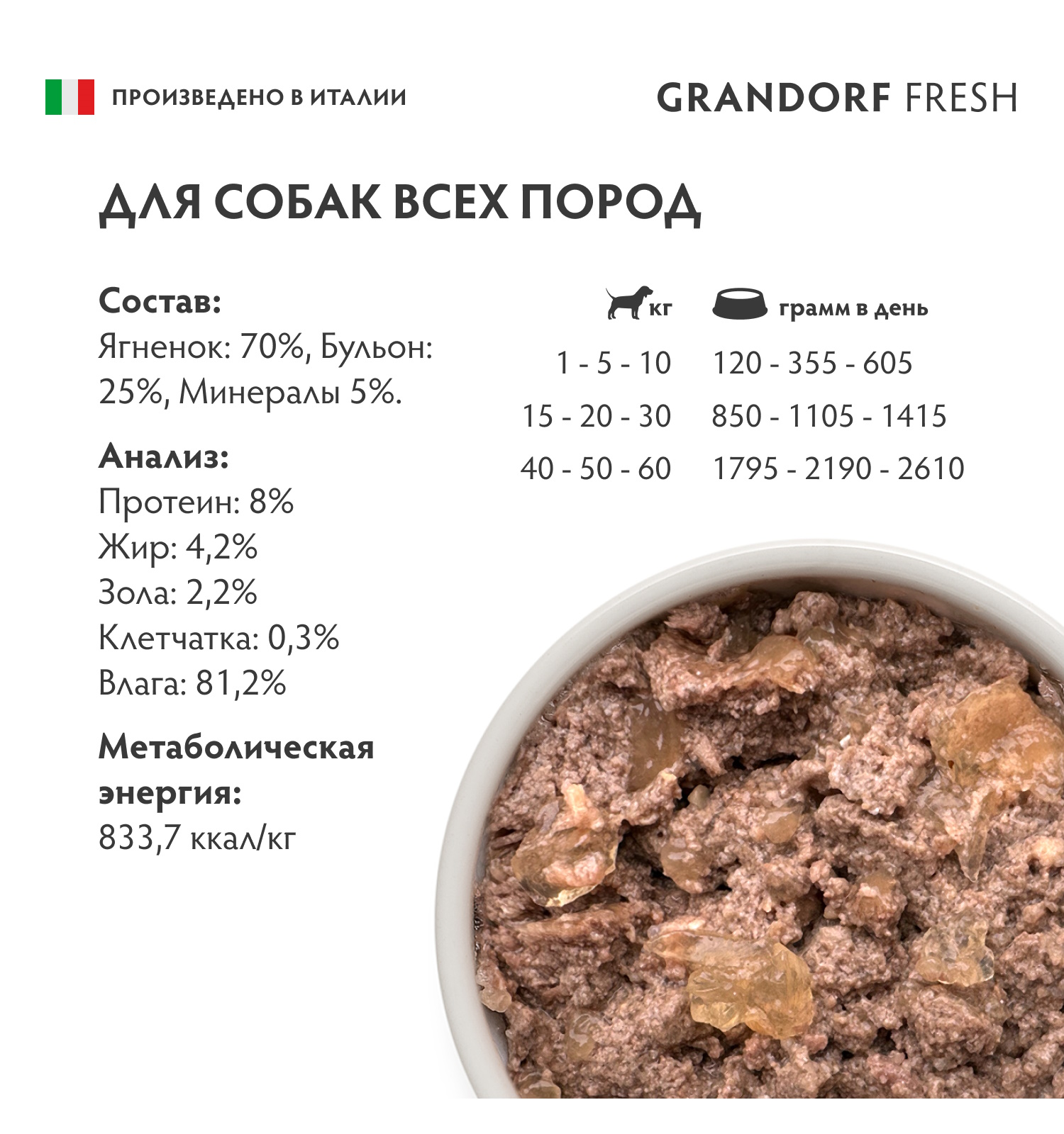 Корм для собак GRANDORF FRESH Паштет из ягненка 200г - фото 3