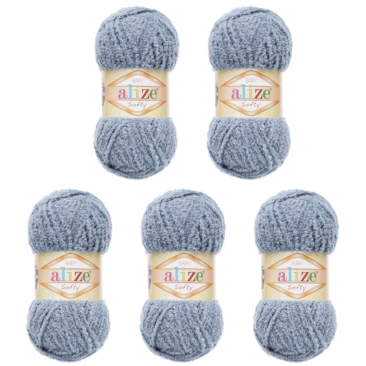 Пряжа для вязания Alize softy 50 гр 115 м микрополиэстер мягкая фантазийная 119 серое небо 5 мотков - фото 6