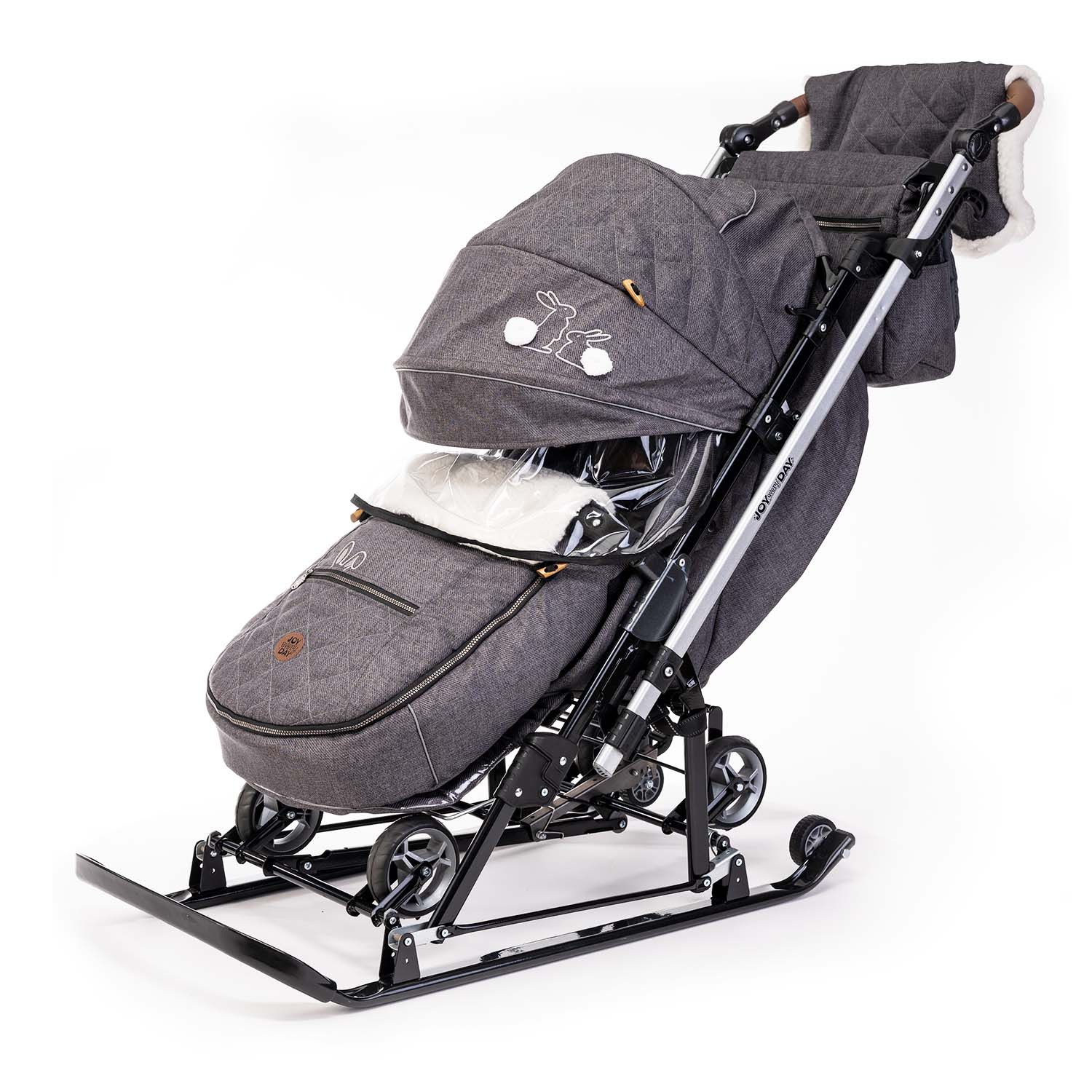 Санки-коляска NiKA kids серый с кроликами - фото 2