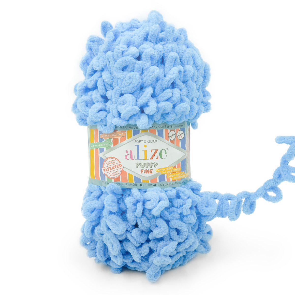 Пряжа для вязания Alize puffy fine 100 г 14.5 м микрополиэстер фантазийная мягкая 112 голубой 5 мотков - фото 8