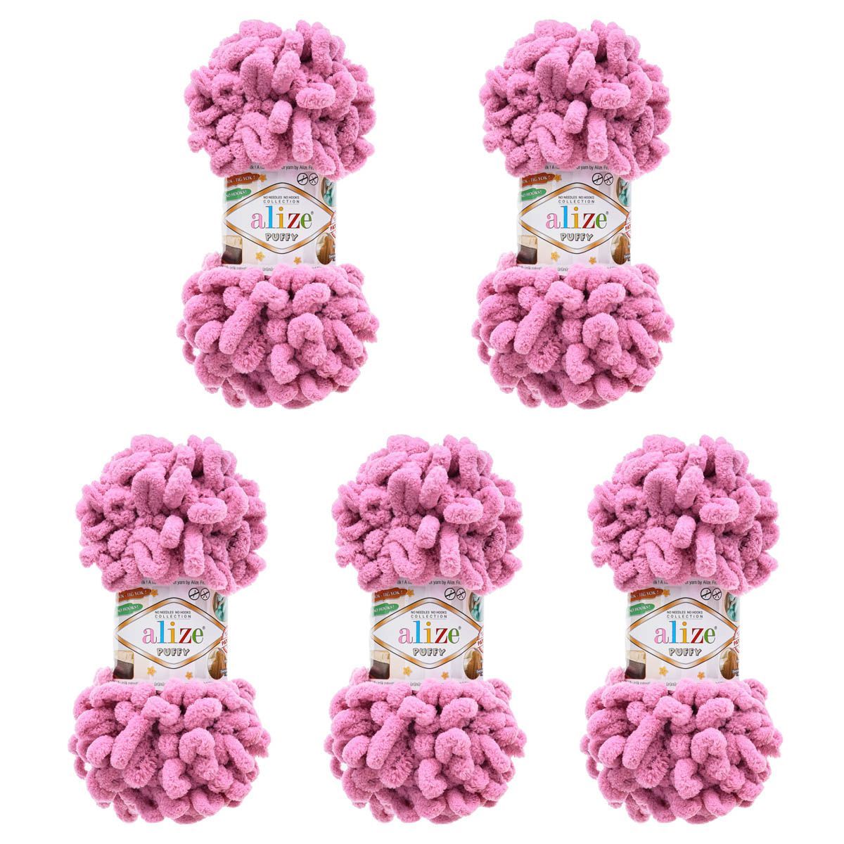 Пряжа для вязания Alize puffy 100 г 9 м микрополиэстер фантазийная плюшевая 98 сухая роза 5 мотков - фото 3