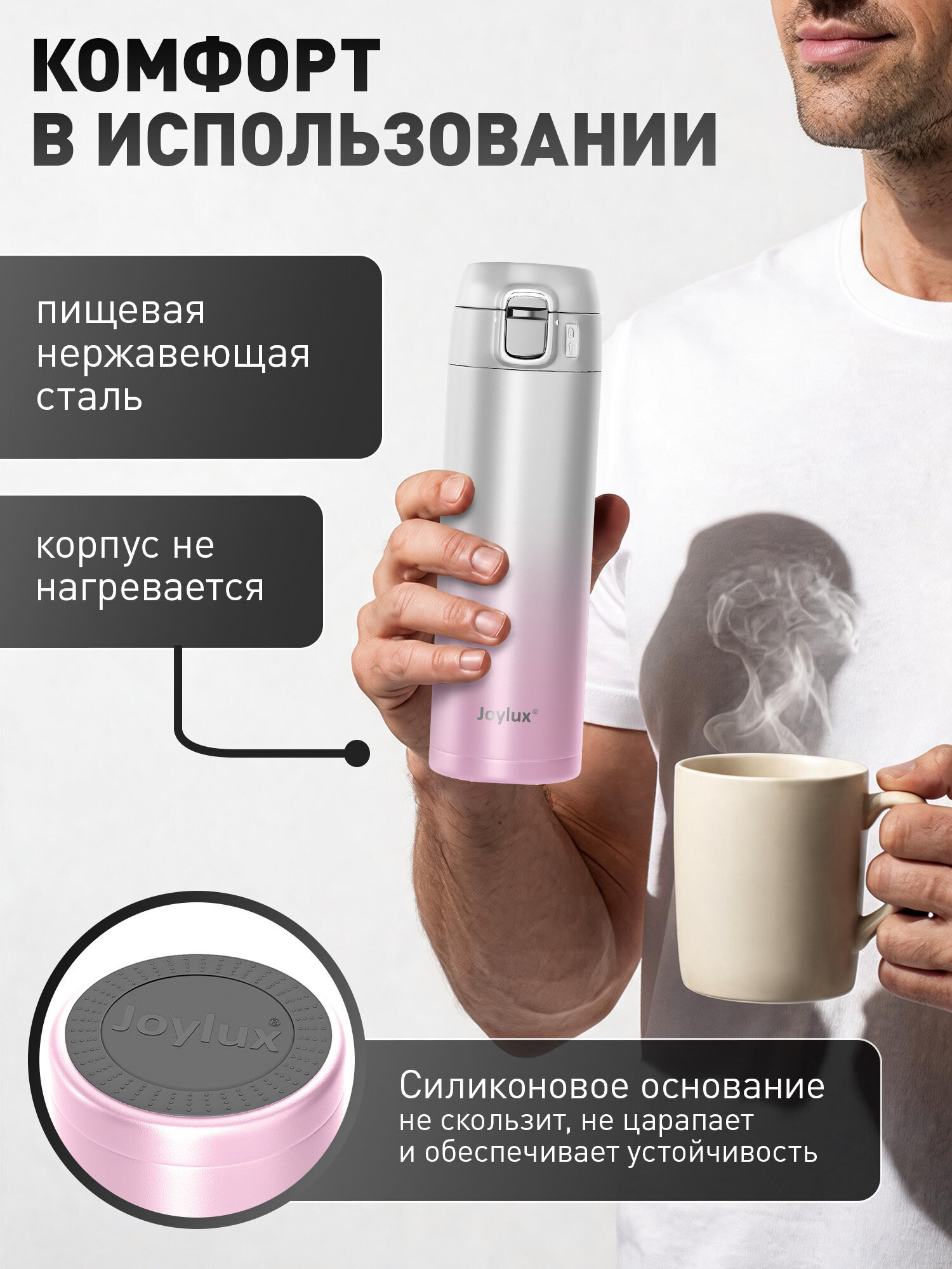 Термокружка Joylux автомобильная 420 мл для кофе и чая - фото 5