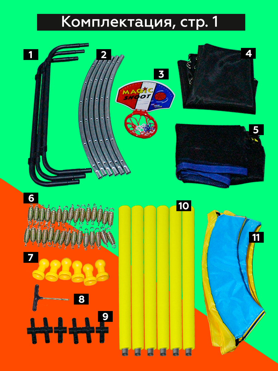 Батут U-TURN Детский / До 120 кг / Ø 152см, / С сеткой / Желтый/синий - фото 5