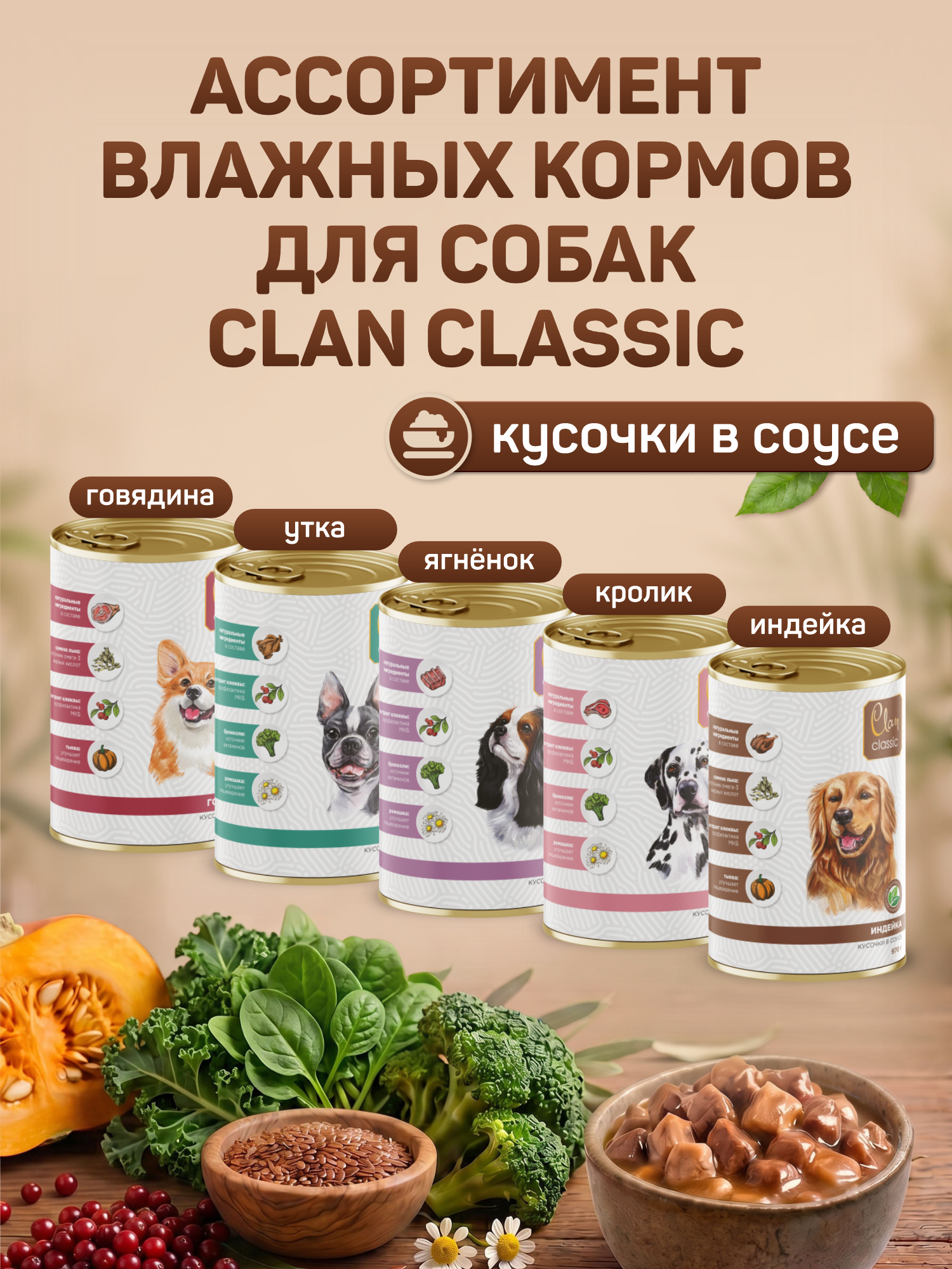 Корм для собак влажный Clan Classic Индейка кусочки в соусе ж/б 970г 6 шт. - фото 7