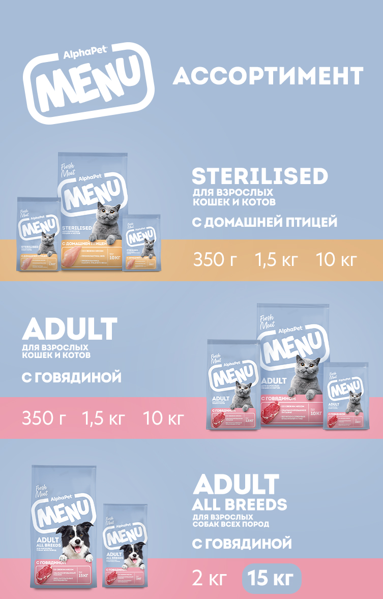 Сухой полнорационный корм AlphaPet с говядиной для взрослых собак всех пород AlphaPet Menu 15кг - фото 5