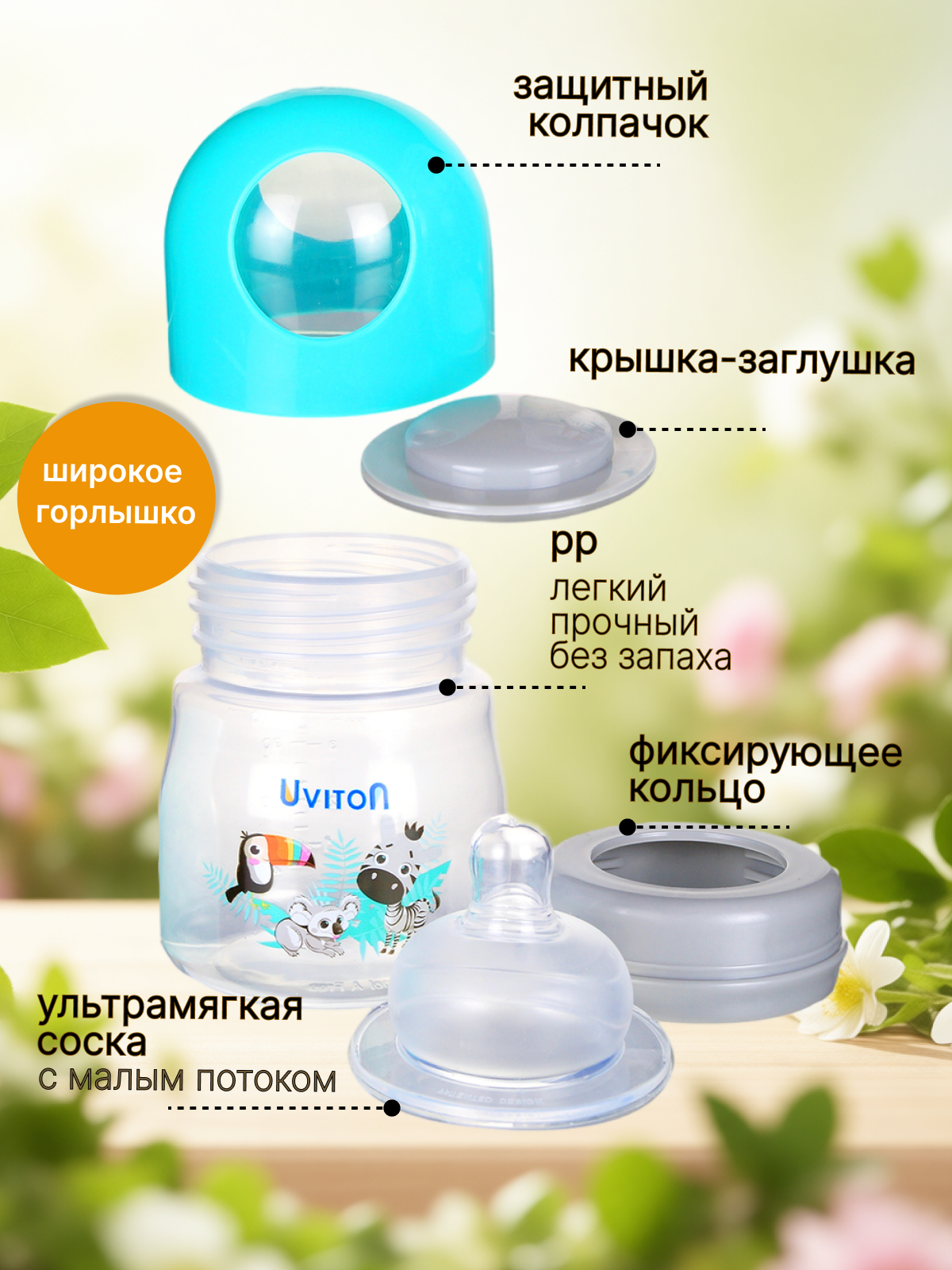 Бутылочка Uviton Anti-Colic 125 мл 1 шт. в ассортименте - фото 4