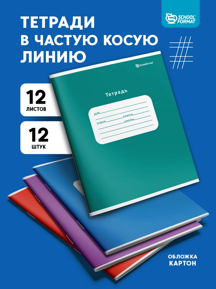 Тетрадь SCHOOLFORMAT косая линейка 12 шт. - фото 1