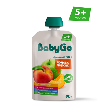 Пюре BabyGo Яблоко-персик с 5 мес 90 г