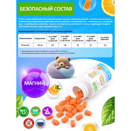 Магний детский жевательный Green Leaf Formula мармеладки мишки апельсин