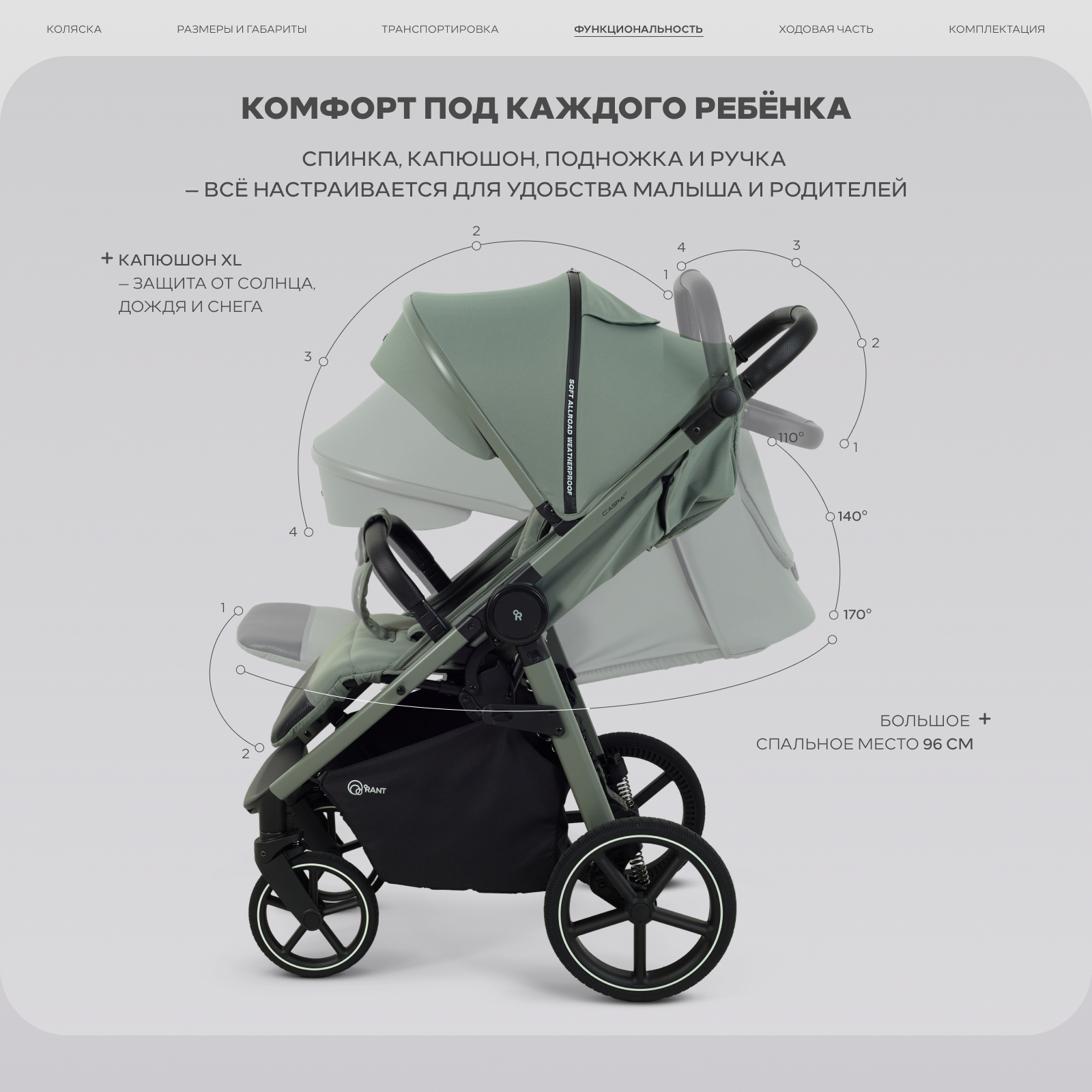 Коляска прогулочная Rant Caspia soft зеленый - фото 4