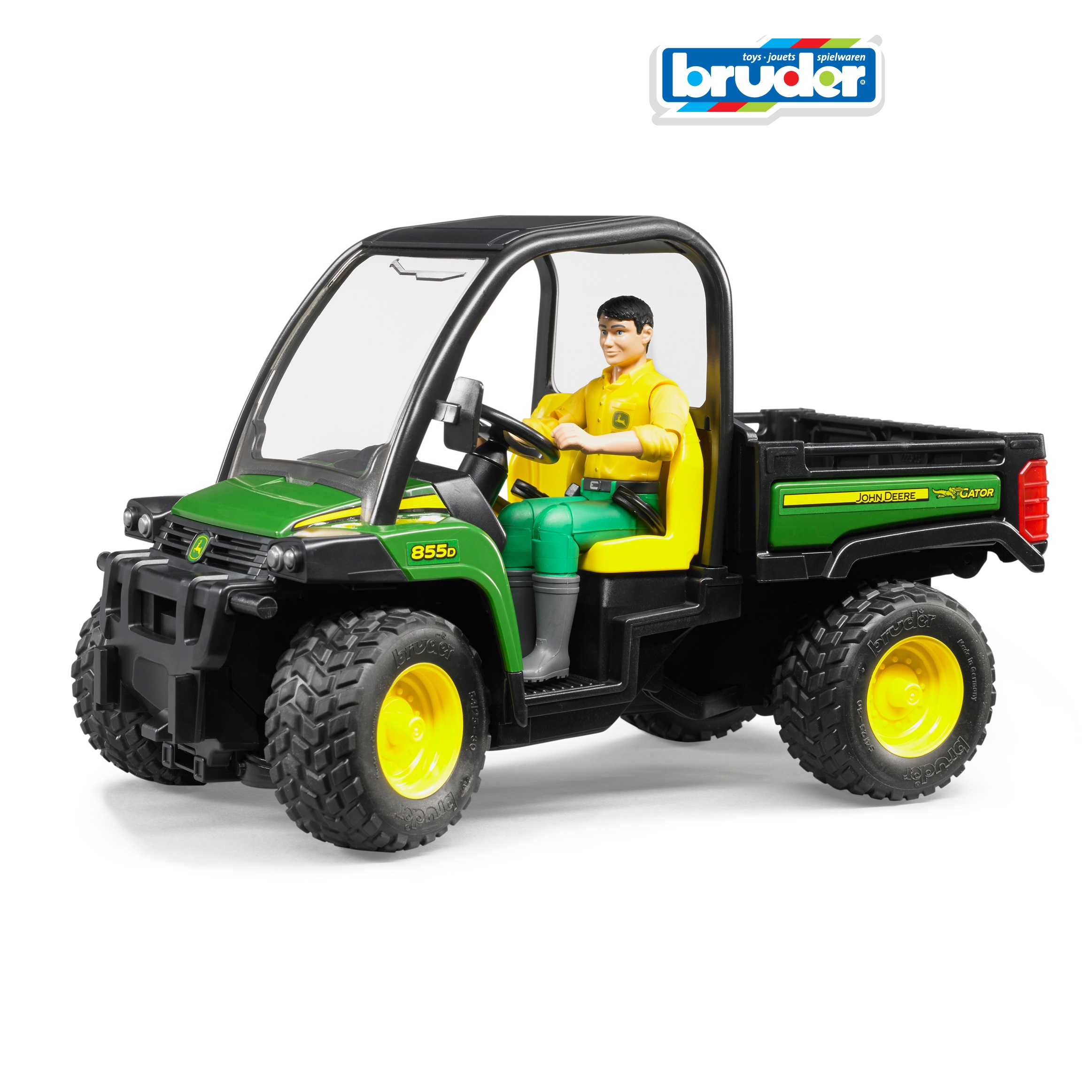 Самосвал Bruder John Deere Gator XUV 855D с водителем 1:16 02-490 - фото 1
